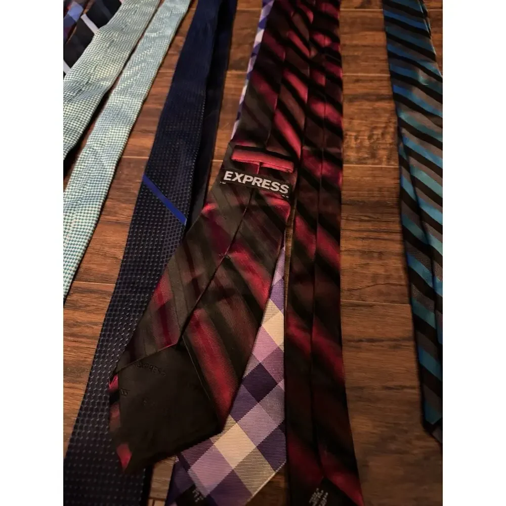 EXPRESS 100% Silk Tie Lot 10 Mens Blue Stripe Executive Necktie Plaid Purple